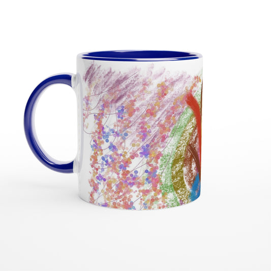 White 11oz abstract Art Ceramic Mug with Color Inside