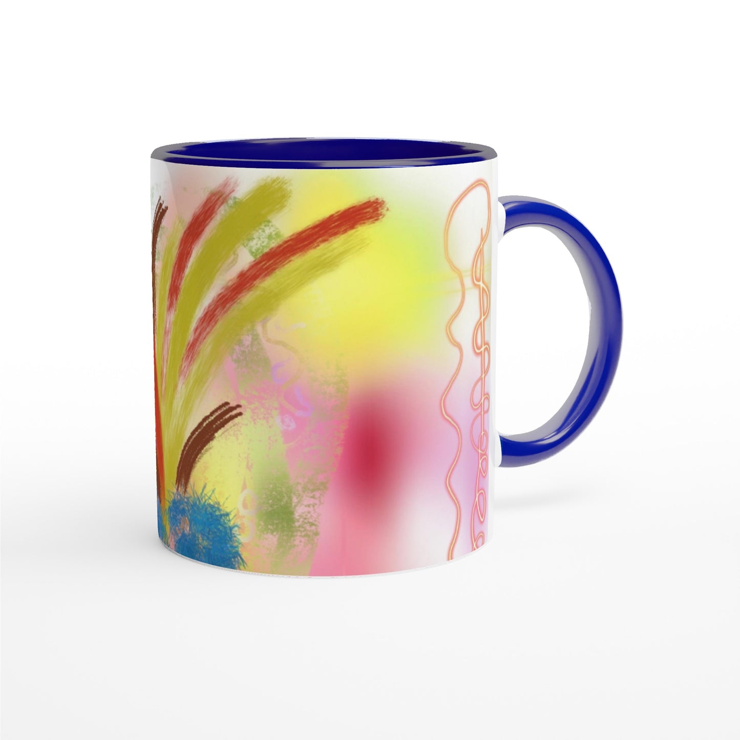 White 11oz abstract Art Ceramic Mug with Color Inside