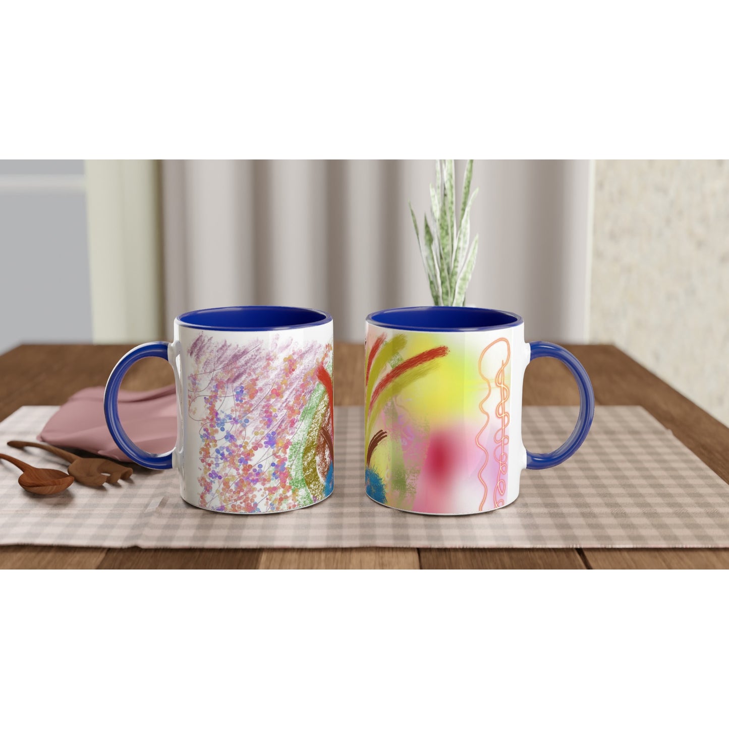 White 11oz abstract Art Ceramic Mug with Color Inside